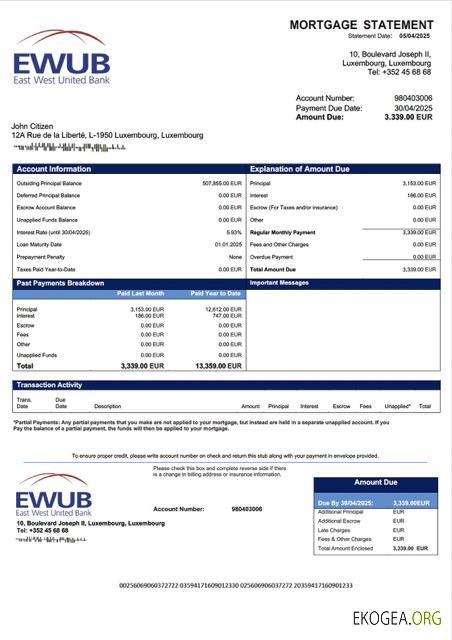 Modèle Word et PDF de relevé hypothécaire de Luxembourg Est, West United Bank